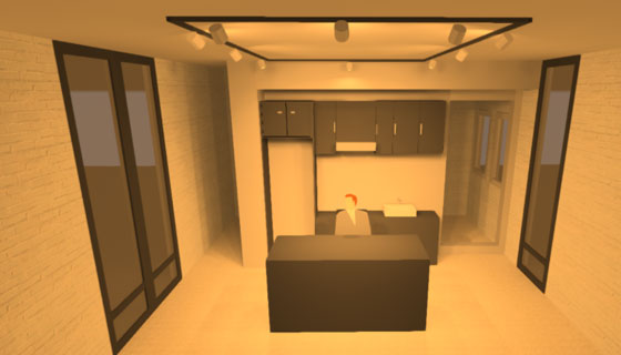 Fiilex Track Lighting kitchen studio rendering before and after image