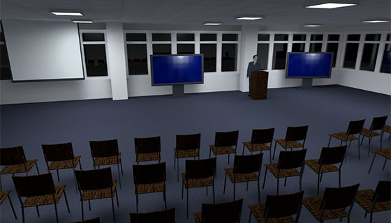 Fiilex Track Lighting corporate presentation space rendering before and after image
