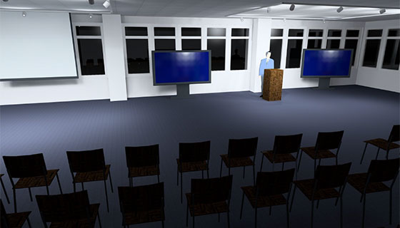 Fiilex Track Lighting corporate presentation space rendering before and after image