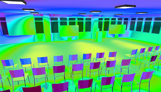 Fiilex Track Lighting corporate presentation space heat map before and after image